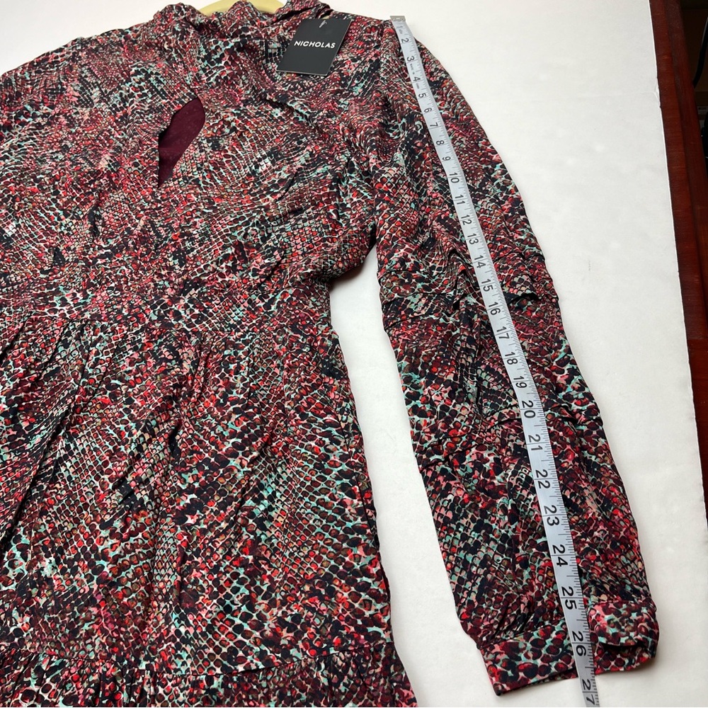 NICHOLAS Eleanor‎ Cross Neck Keyhole Gathered Printed Midi Dress SZ 10 NEW *FLAW - Picture 12 of 16